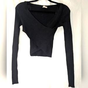 H&M Ribbed Wrap Around Black V-Neck Sweater, 4
